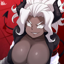 This is a pixiv picture whose title is Helltaker Judgement.