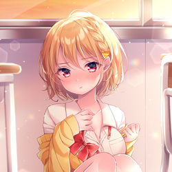 This is a pixiv picture whose title is 「もっと私のことも見てください…先輩」.