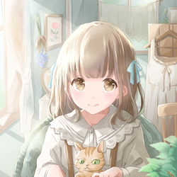 This is a pixiv picture whose title is 猫とパンケーキ.