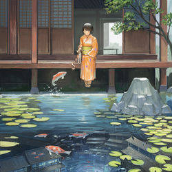This is a pixiv picture whose title is 鯉の池.