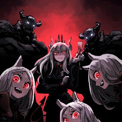 This is a pixiv picture whose title is Helltaker.
