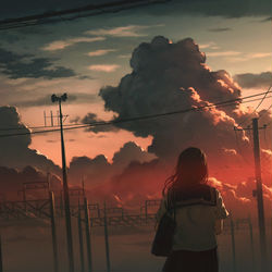 This is a pixiv picture whose title is 夕暮れに思いを馳せる.