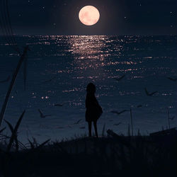 This is a pixiv picture whose title is 月光洒落，梦里听海。.