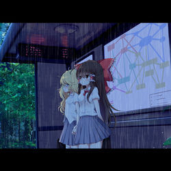 This is a pixiv picture whose title is 「雨、やまないね」.