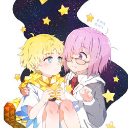 This is a pixiv picture whose title is マシュお姉ちゃんの膝の上にボイジャーくんを乗せると、.