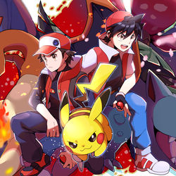 This is a pixiv picture whose title is 【ポケモン】ポケマスレッド＆ポケスペレッド.