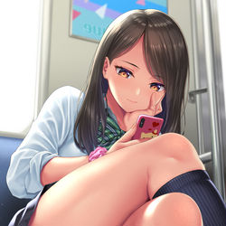 This is a pixiv picture whose title is スマホに夢中JKさん.