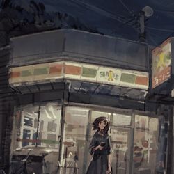 This is a pixiv picture whose title is 少し湿った夜風に吹かれて.