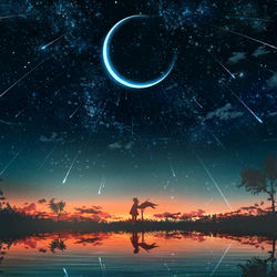 This is a pixiv picture whose title is 月と流星.