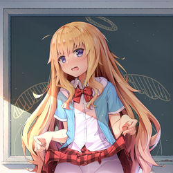 This is a pixiv picture whose title is 大悪魔に自分のパンツを見せてやる駄天使.