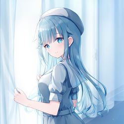 This is a pixiv picture whose title is 窓際の少女.