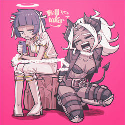 This is a pixiv picture whose title is Helltaker.