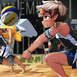 This is a pixiv picture whose title is 習作「ビーチバレー２」.