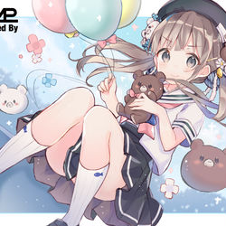 This is a pixiv picture whose title is くまと制服少女.