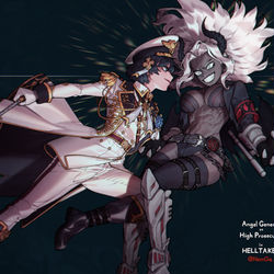 This is a pixiv picture whose title is Angel Gereral vs High Prosecutor.