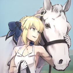 This is a pixiv picture whose title is 【FGO】らくがき。JRAコラボ　アルトリアさんと馬.