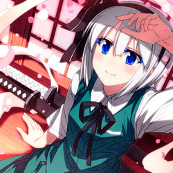 This is a pixiv picture whose title is 舞う桜と妖夢ちゃん！.