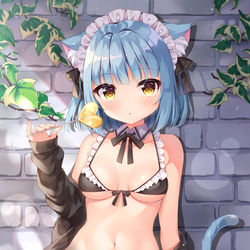This is a pixiv picture whose title is 水色猫メイドちゃん.