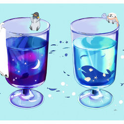 This is a pixiv picture whose title is 朝の海と夜の海.