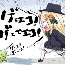 This is a pixiv picture whose title is アビゲイルちゃん VS 道で出くわしたカエル.