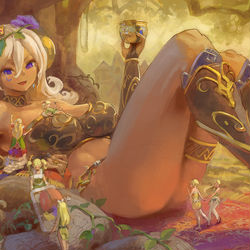 This is a pixiv picture whose title is ダークエルフさんに女王の座を奪われたエルフの村.