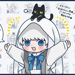 This is a pixiv picture whose title is おばけくんと黒猫（ちび）.