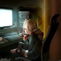 This is a pixiv picture whose title is 水蘭児が絵を描いてるシーン。.
