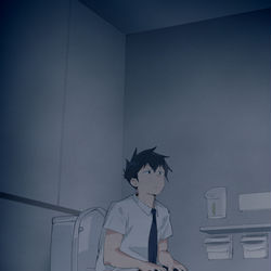 This is a pixiv picture whose title is 人感センサー式ライトだと思って暗いまま座ったけど.
