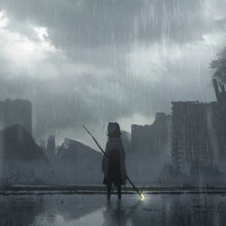 This is a pixiv picture whose title is 雨の廃墟.