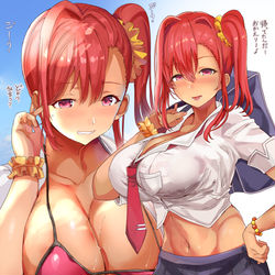 This is a pixiv picture whose title is 地元に帰省する度にからかってくる近所の年上褐色お姉ちゃん.