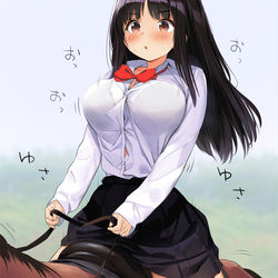 This is a pixiv picture whose title is 馬にのる紐パンJK.
