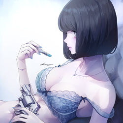 This is a pixiv picture whose title is ショートボブの横側.