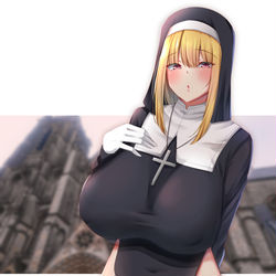 This is a pixiv picture whose title is 金髪爆乳シスターさん.