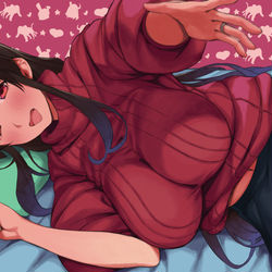 This is a pixiv picture whose title is ママVtuberと添い寝な絵.