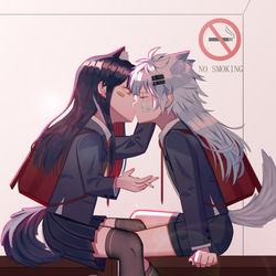 This is a pixiv picture whose title is 🐺🐺のfirst kiss.
