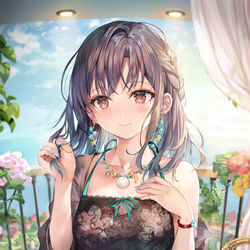 This is a pixiv picture whose title is 海辺のテラスにて.