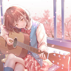 This is a pixiv picture whose title is ギターを弾く少女.