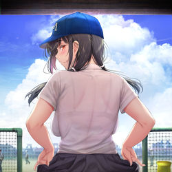 This is a pixiv picture whose title is 気になる男子がスタメン落ちしベンチでふさぎ込んでいると、他の部～.