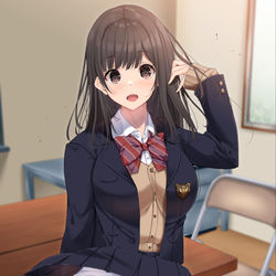 This is a pixiv picture whose title is 先輩「風、強いね」.