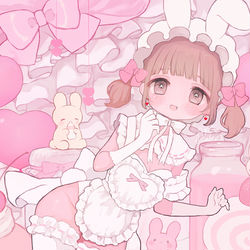 This is a pixiv picture whose title is 甘ふわ白バニー.