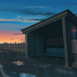 This is a pixiv picture whose title is 雨上がりのバス停.