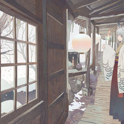 This is a pixiv picture whose title is 雪の中の宿.