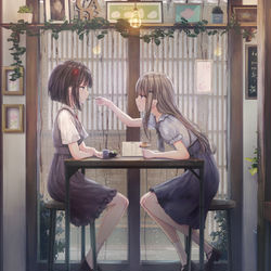 This is a pixiv picture whose title is 雨宿り.