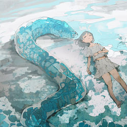 This is a pixiv picture whose title is 海とうみへび.