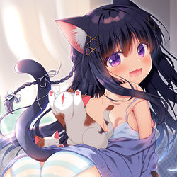 This is a pixiv picture whose title is 「しっぽリボンにじゃれないでっ！///」💦.
