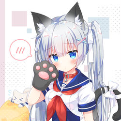 This is a pixiv picture whose title is スク水 × セーラー服 × ねこみみ少女.