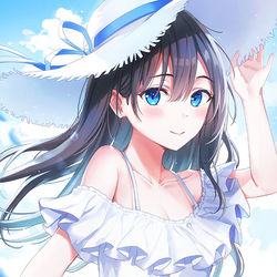 This is a pixiv picture whose title is 黒髪碧眼.