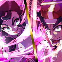 This is a pixiv picture whose title is 【ポケモン剣盾】ポプラvsチャンピオンマスタード.