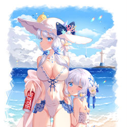 This is a pixiv picture whose title is 光辉和小光辉的泳装(还有稍微改了一下的可谓).