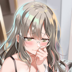 This is a pixiv picture whose title is うっかり裏垢に顔隠さず載せてしまった双葉理央.